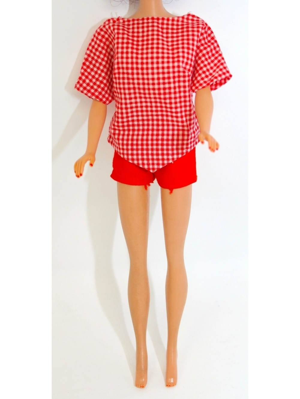 Vintage 1960s Barbie Clothing Red Plaid Checkered Picnic Table Shirt Red Shorts
